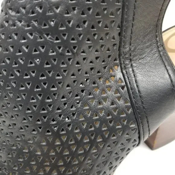 Sam Edelman Henri Vegan Leather Perforated Peep Toe Stacked Heel Size 7 - Picture 5 of 12